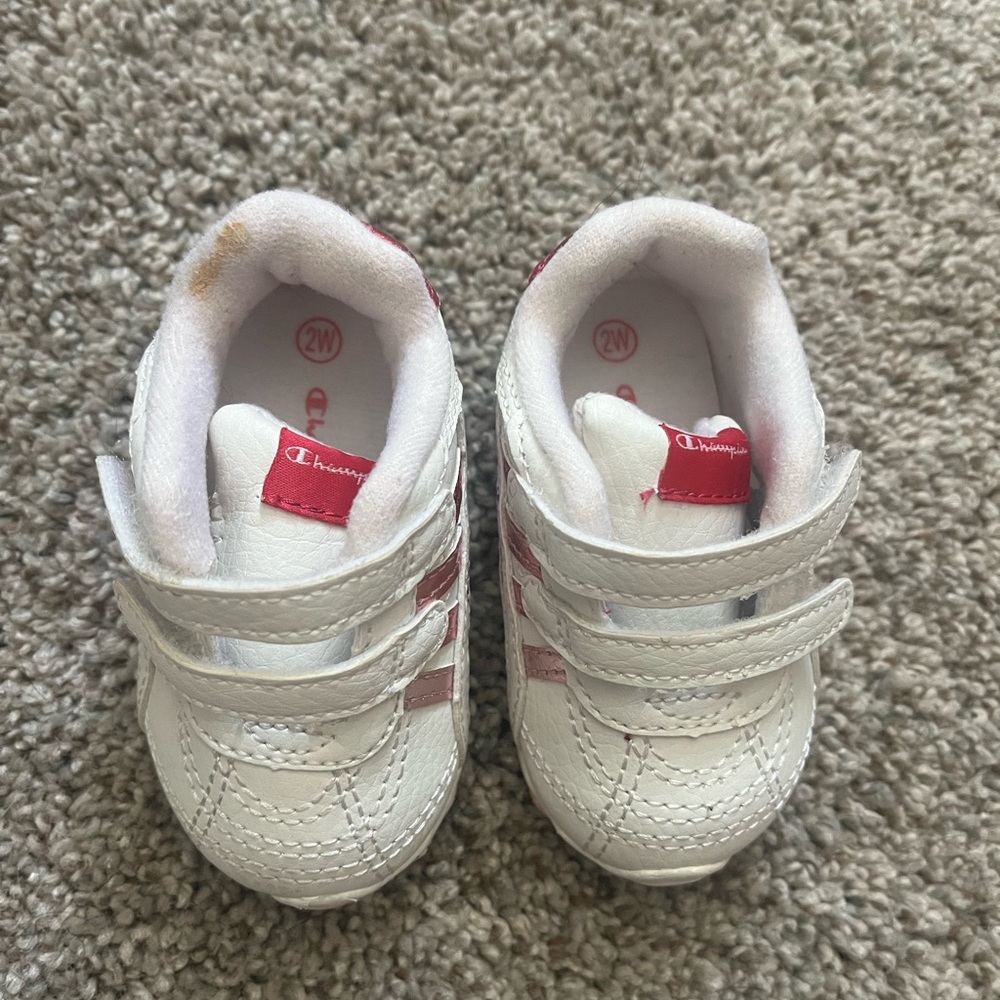 Super Cute White & Pink Champion Baby Shoes - Size 2W